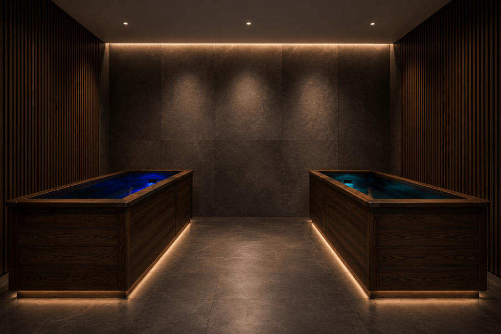 ENSO Ice commercial ice bath for wellness, fitness and recovery facilities, positioned in a professional clinic or wellness facility