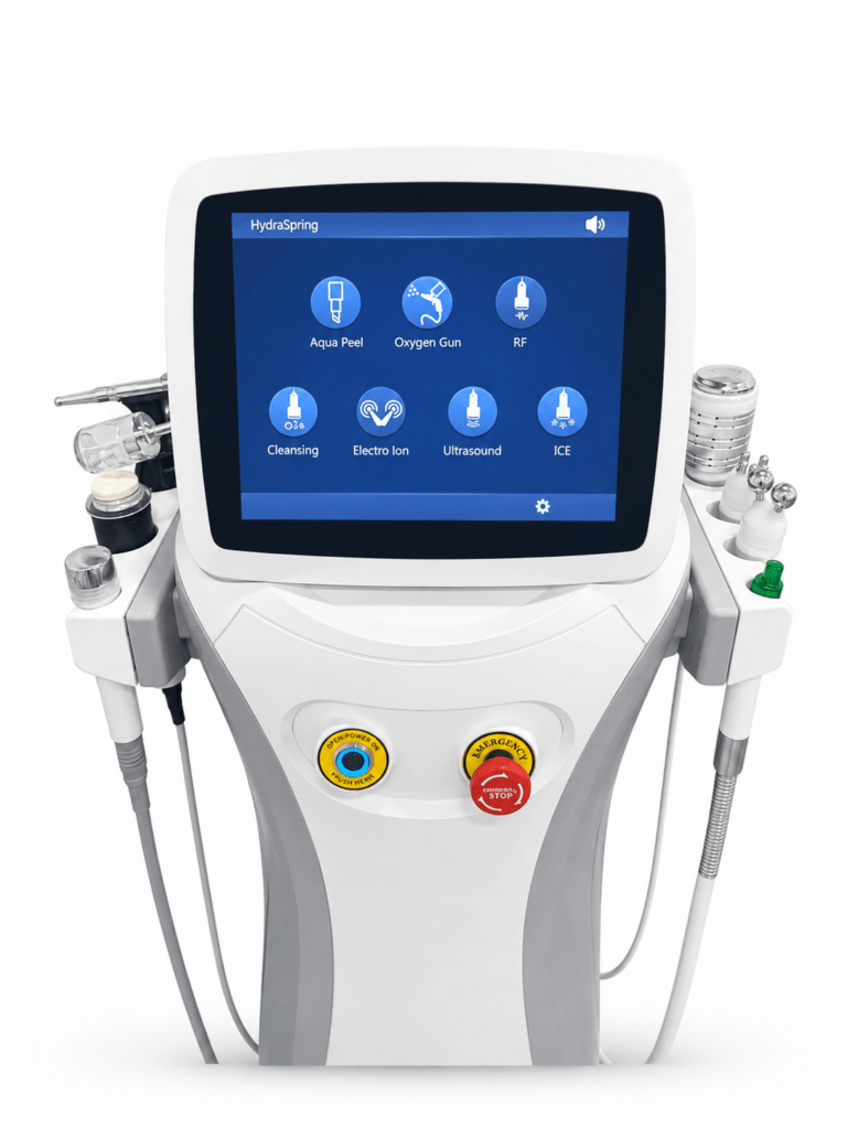 WA HydraLift multifunctional facial treatment system for professional clinics and salons, showing the touchscreen control panel