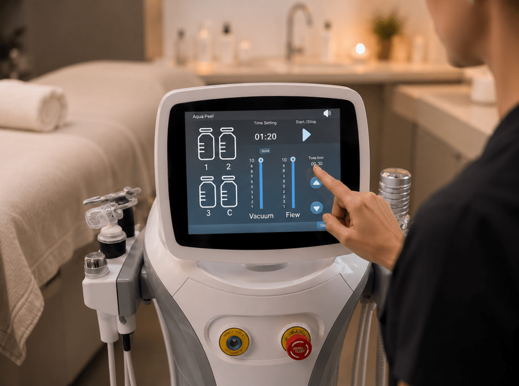 WA HydraLift multifunctional facial treatment system for professional clinics and salons, showing the touchscreen control panel