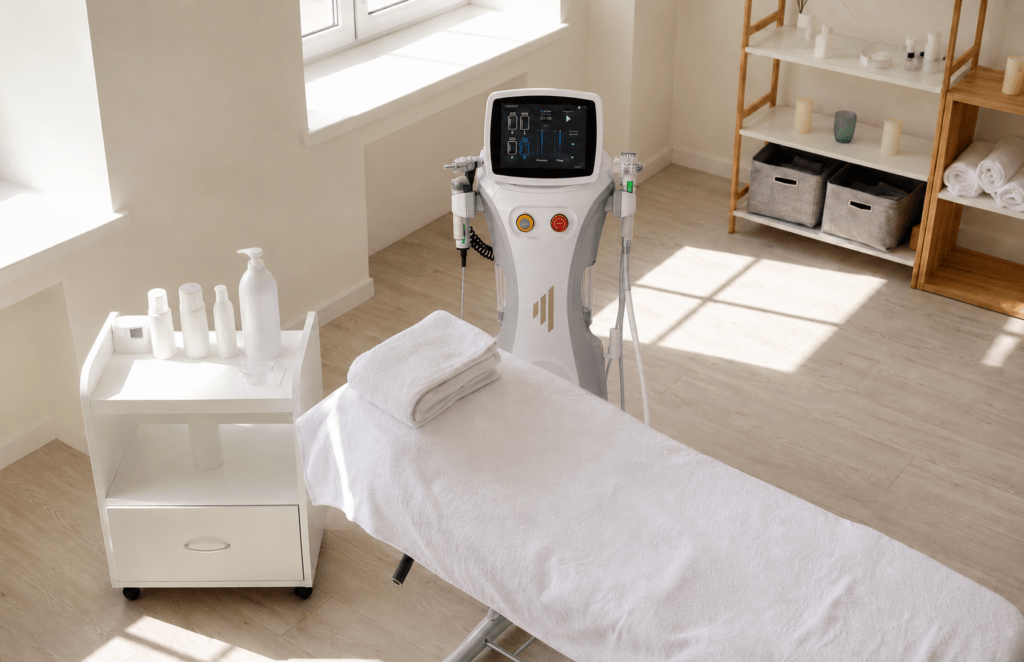 WA HydraLift multifunctional facial treatment system for professional clinics and salons, showing the touchscreen control panel