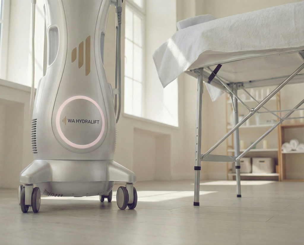 WA HydraLift multifunctional facial treatment system for professional clinics and salons, in use during a professional treatment