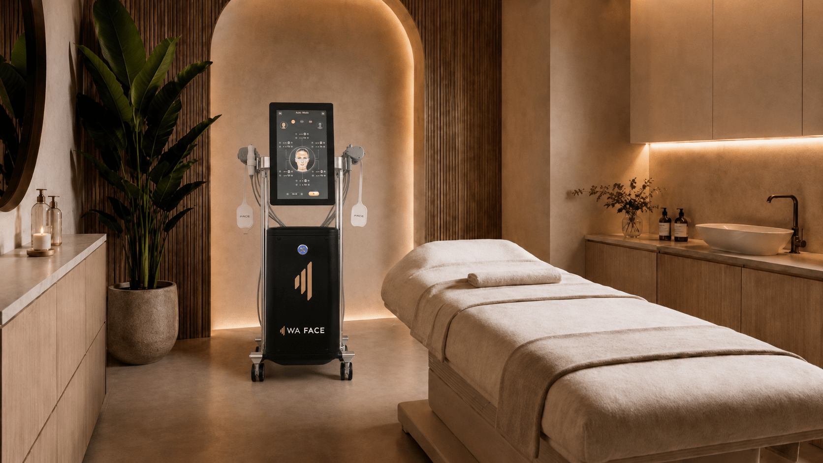 WA Face professional facial treatment system for aesthetic clinics, in use during a professional treatment