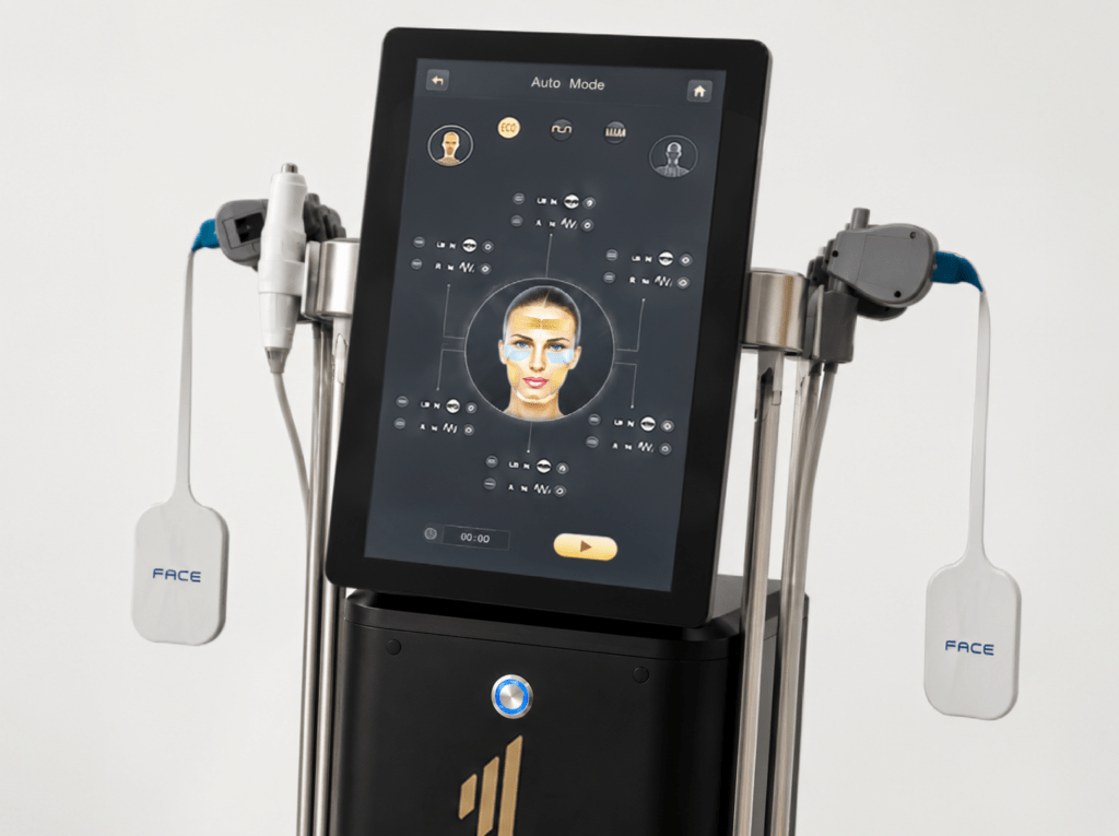 WA Face professional facial treatment system for aesthetic clinics, showing the touchscreen control panel
