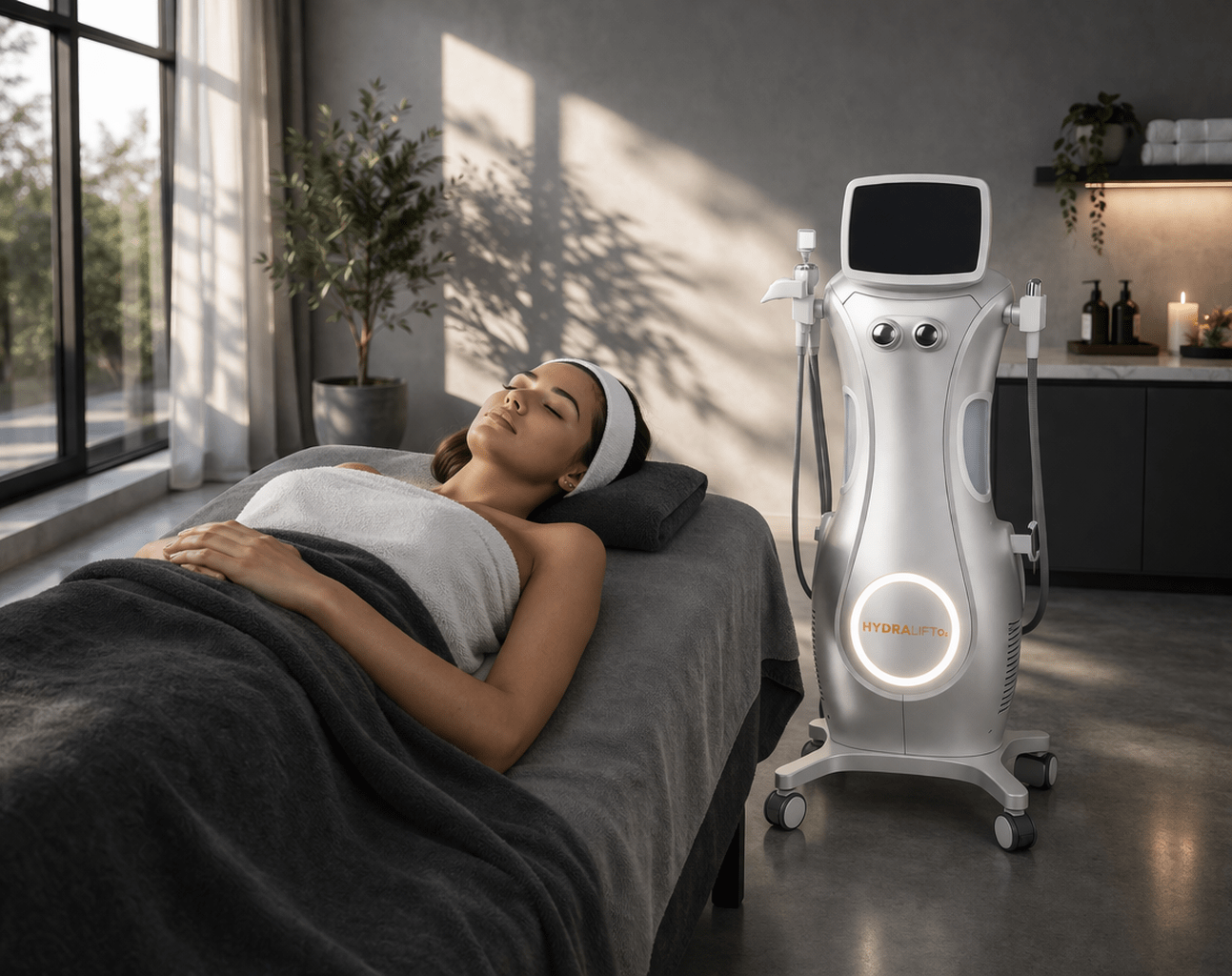 WA HydraLift multifunctional facial treatment system for professional clinics and salons, in use during a professional treatment