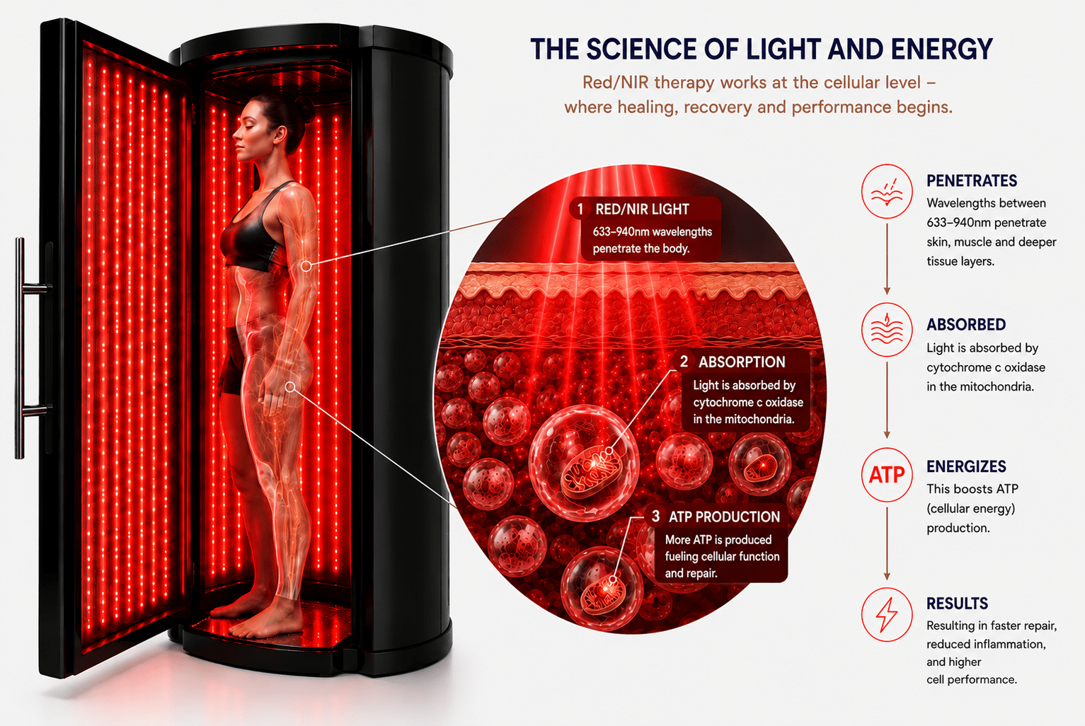 ENSO Red commercial red light therapy system for wellness and recovery facilities
