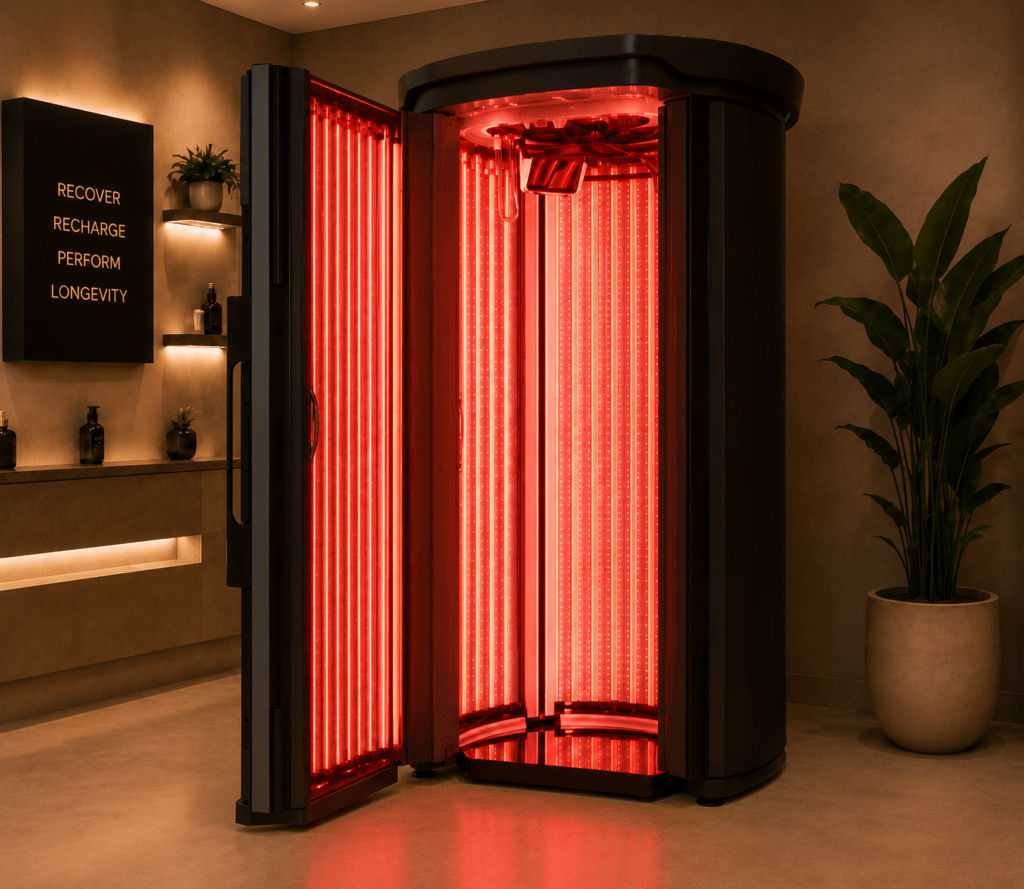 ENSO Red commercial red light therapy system for wellness and recovery facilities, with WA Tech providing on-site product support